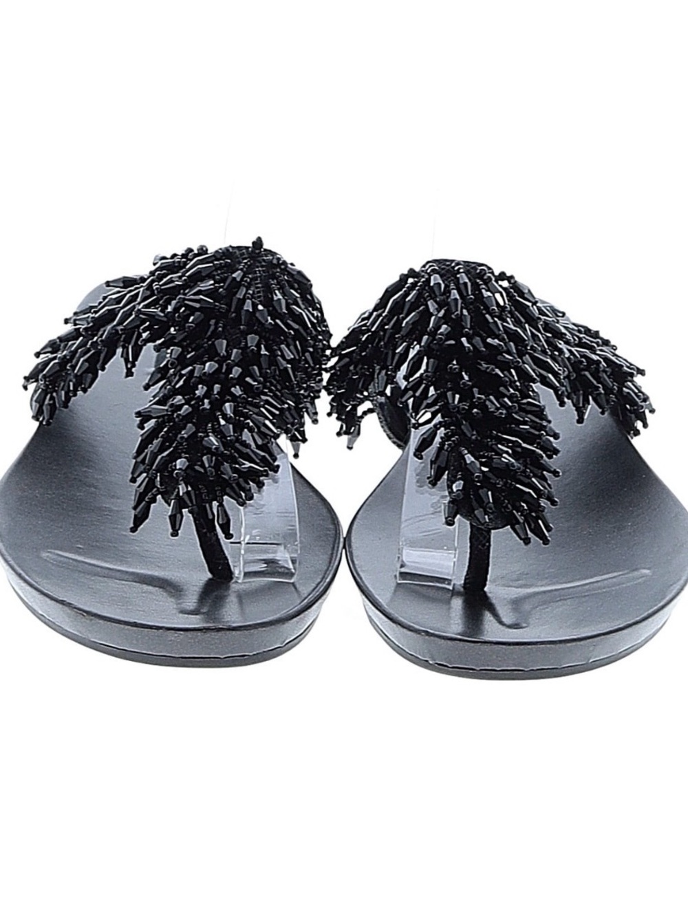 Alex Marie Black Beaded Fringe Thong Sandals